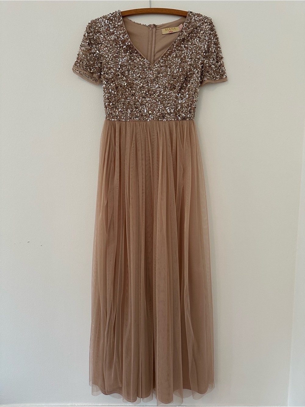 ASOS Maya Sequin & Tulle Maxi Dress in Taupe Blush - Fits like a 0P